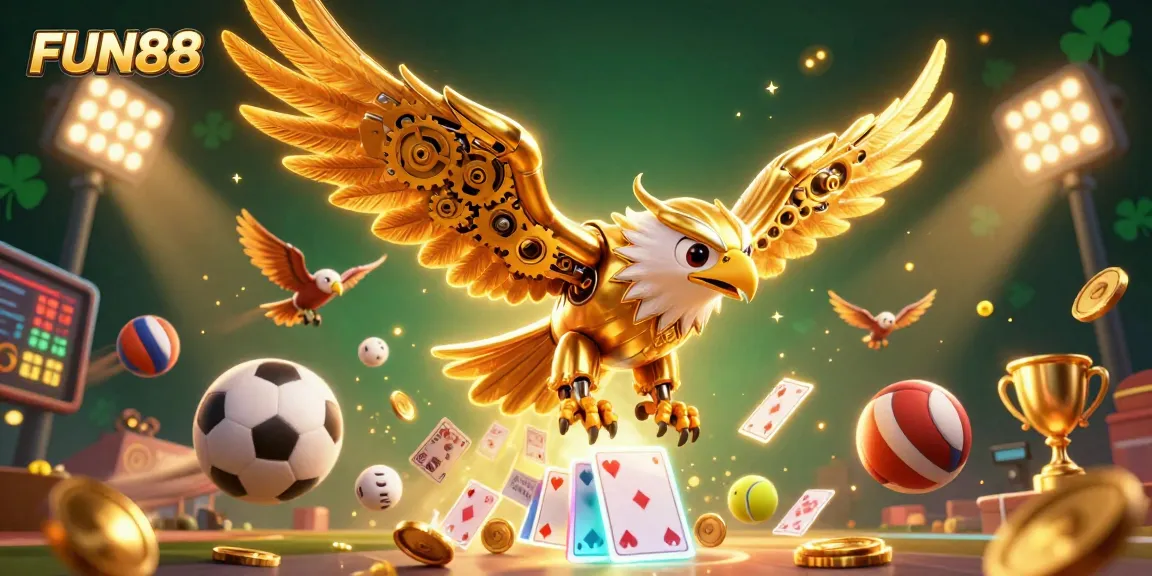Join the thrilling games at FUN88, with dynamic sports elements and vibrant casino graphics.