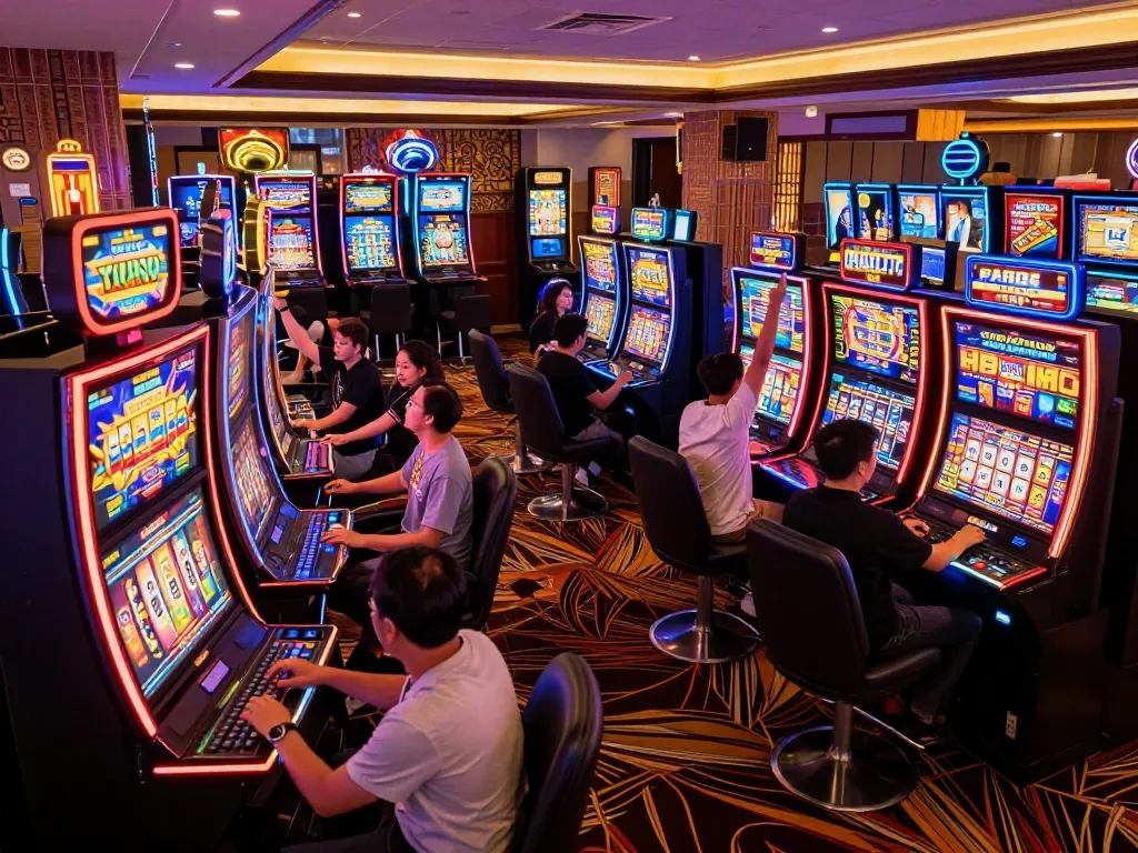 Experience excitement at FLY88 slot machines as players celebrate wins while trying link fly88 for gaming thrills.