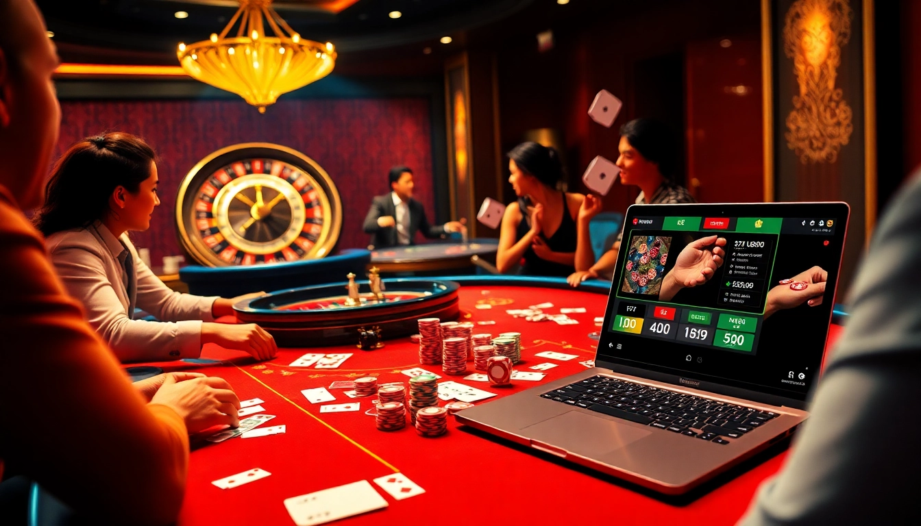 Players engaging in a thrilling game at https://nova8886.com/ with colorful chips and a roulette wheel.