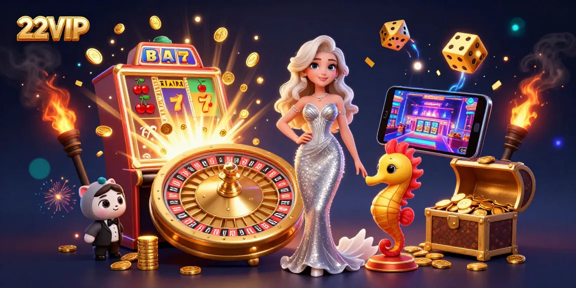 Experience 22VIP's vibrant casino scene with stunning characters and dynamic game elements.