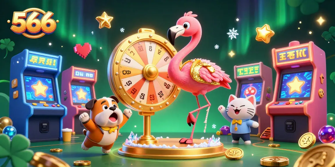 Engage with thrilling casino fun at 566 with a vibrant 3D illustration featuring characters celebrating gaming excitement.