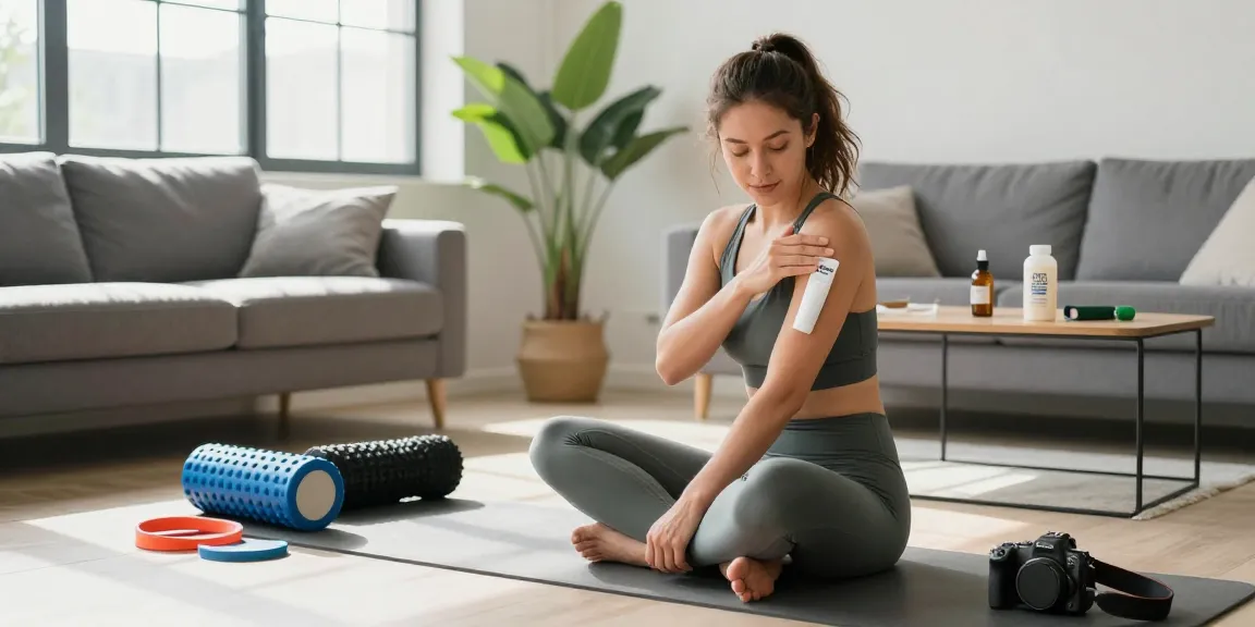 Relief CBD Cream for post-workout recovery in an active wellness scene with CBD oil and fitness gear.
