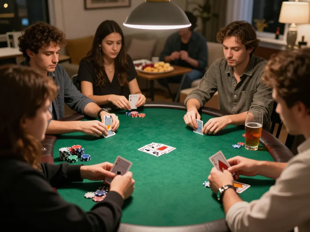 Players enjoying a poker night at home with rr88 strategies and friendly competition.
