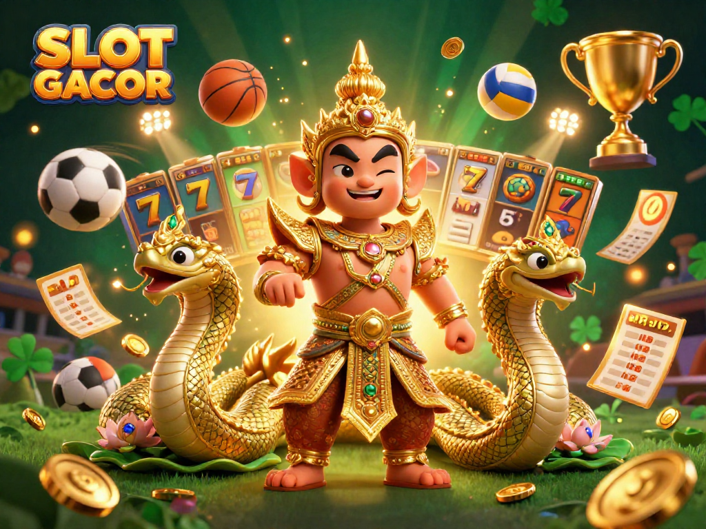 Engage with SLOT GACOR illustration showcasing vibrant gaming elements and dynamic characters in a casino setting.