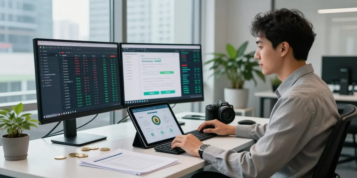 Recover stolen cryptocurrency in a modern office, showcasing a professional analyzing blockchain data and recovery strategies.