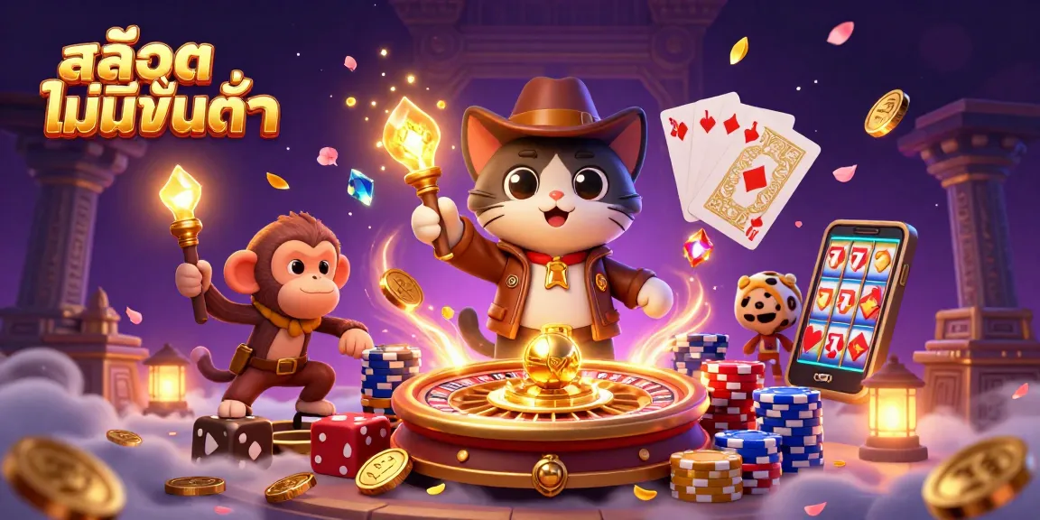 Experience thrilling fun with สล็อตไม่มีขั้นต่ำ in this vibrant casino-themed 3D illustration.