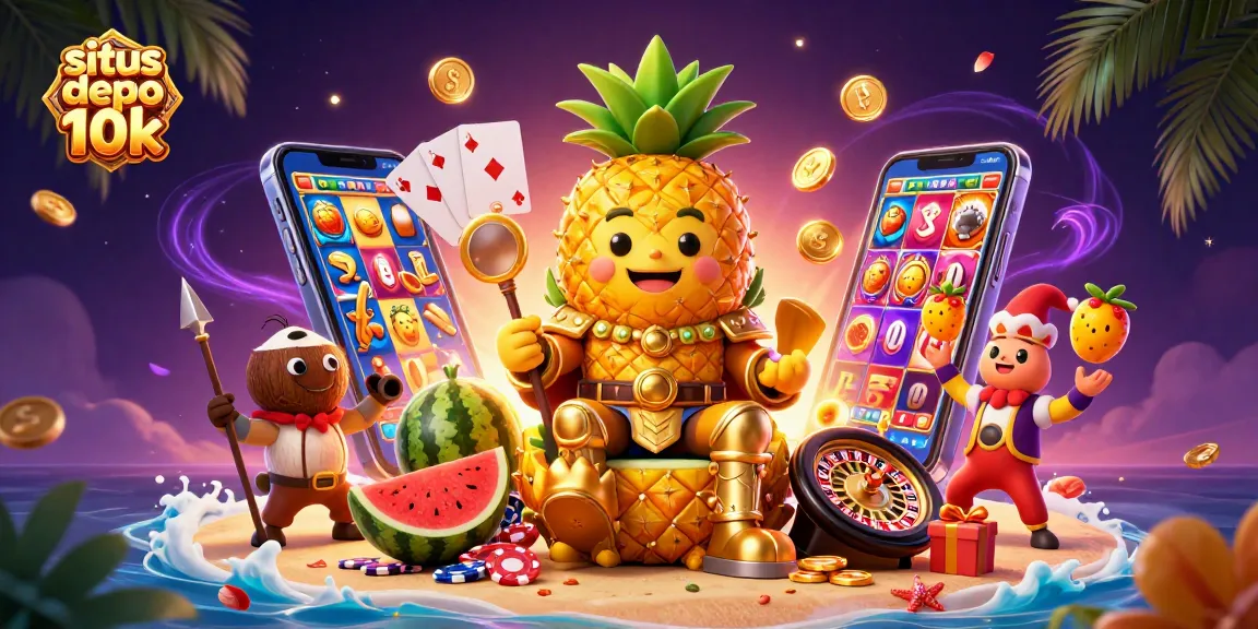 Engage with thrilling slots at situs depo 10k featuring a golden pineapple king and exciting game elements!