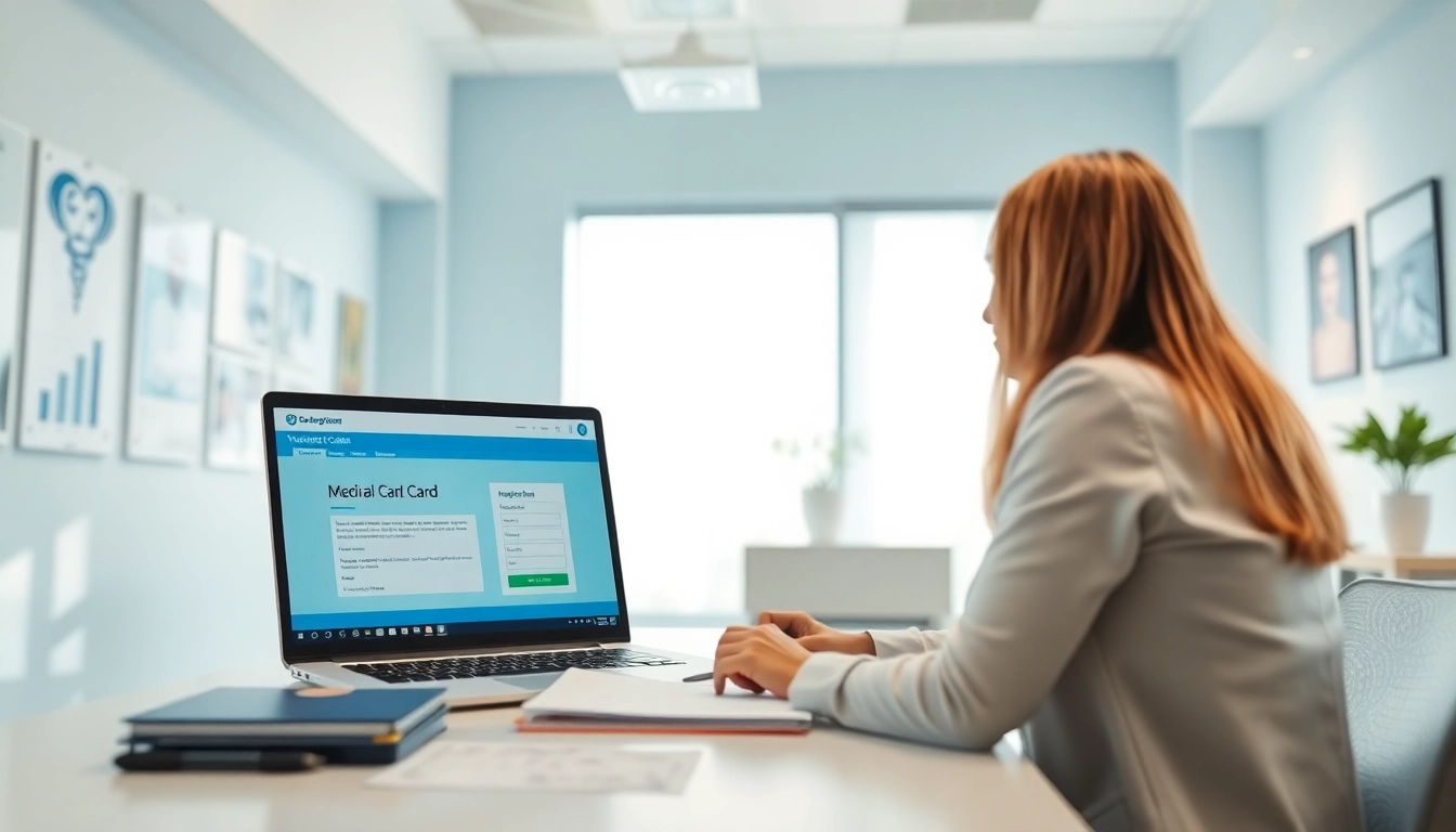 Patient receives guidance on securing a medical card online from a healthcare professional.