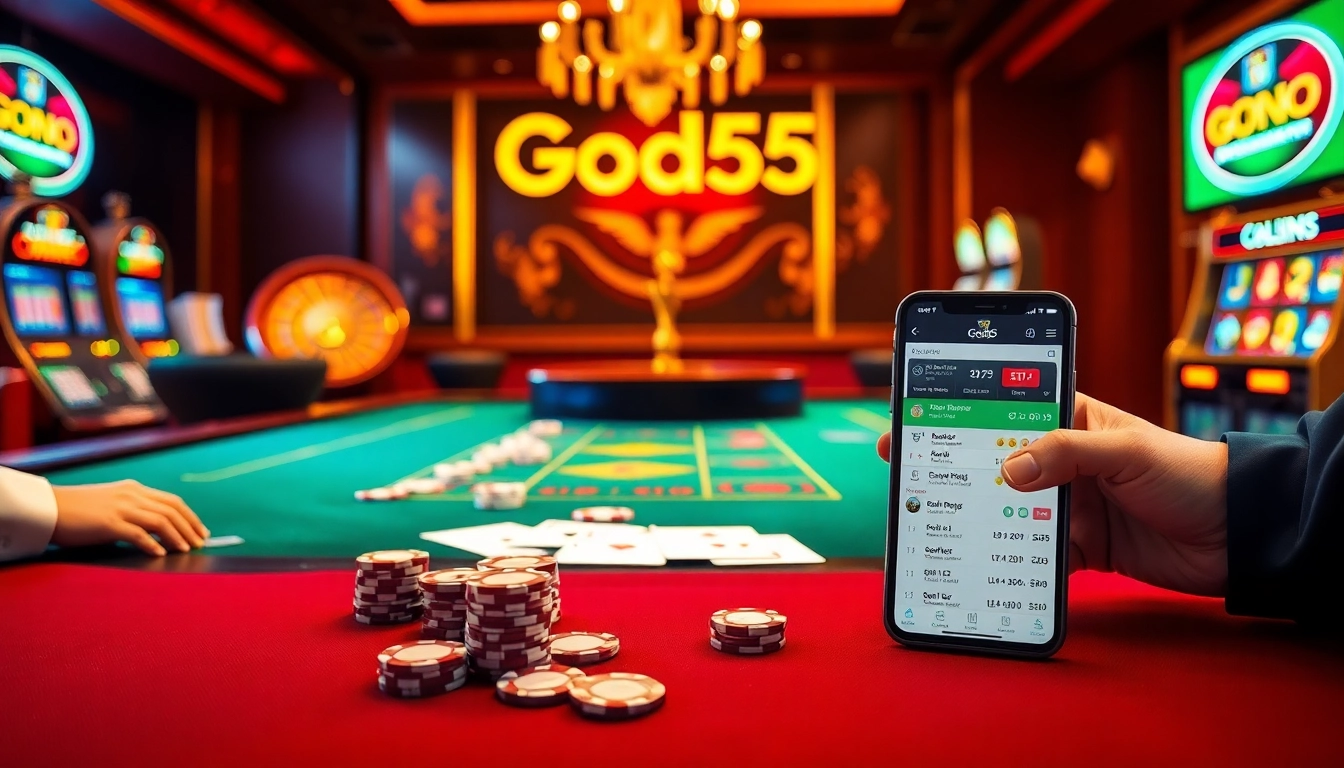 Experience thrilling gameplay at God55 with cards, roulette, and vibrant casino atmosphere.