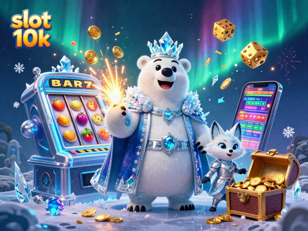 Spin to win in the exciting slot 10k with a dazzling jackpot explosion amidst a vibrant casino scene.