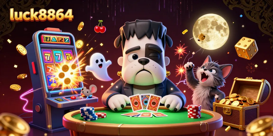Experience thrilling play at luck8864 with a vibrant 3D casino scene filled with dynamic characters and opulent gaming elements.