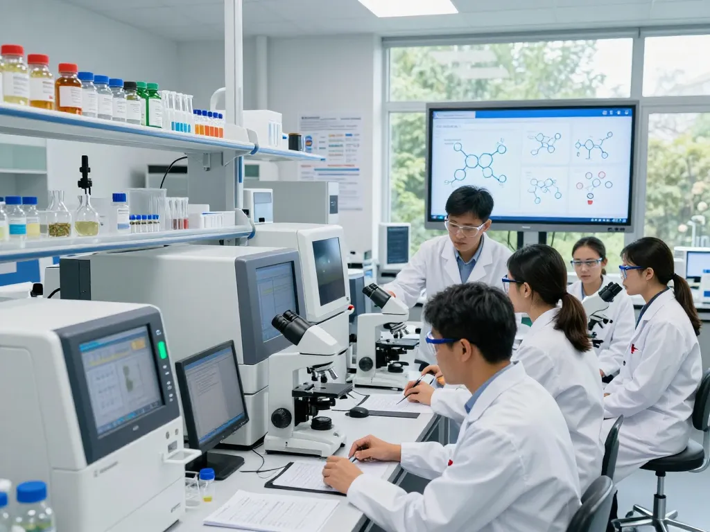 Cannabinoid manufacturer Europe examining lab samples and research innovations in modern lab setting.