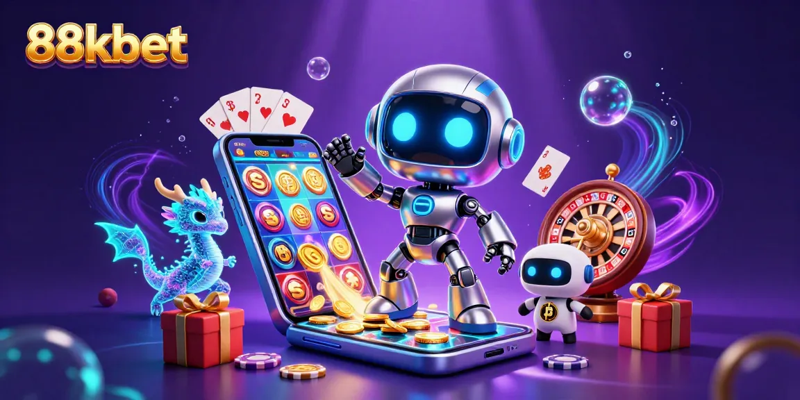 Engage with 88kbet's thrilling games alongside a vibrant robot and a cute drone.