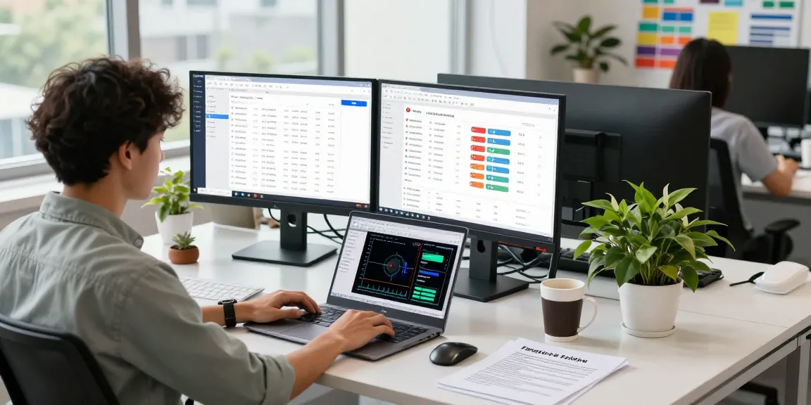Dynamic office scene showcasing an ai image detector dashboard for content moderation