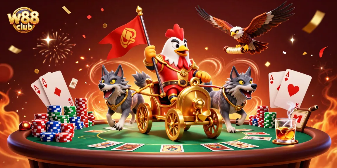 Cá cược sôi động tại w88 club với những con chiến mã vàng trong bối cảnh casino sôi nổi