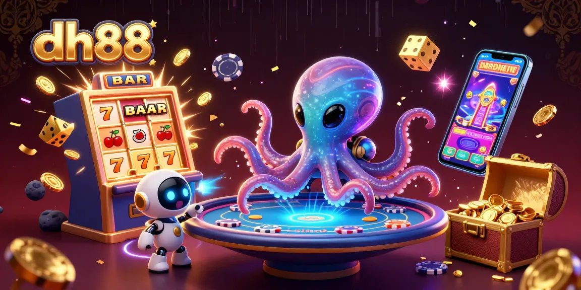 Experience thrilling gambling excitement with dh88, featuring a vibrant alien octopus at a holographic poker table.