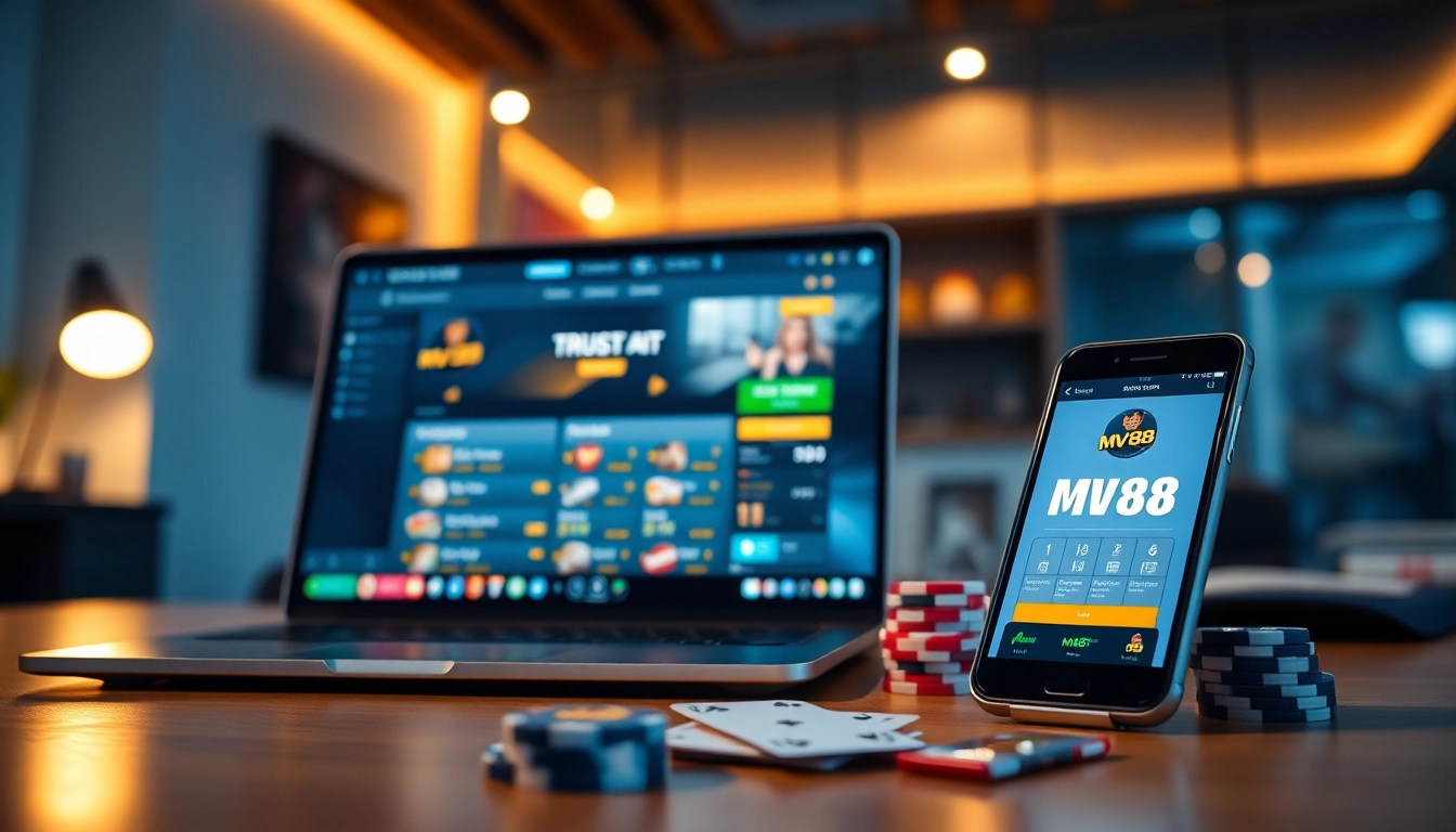 Experience the MV 88 interface on a sleek device, showcasing secure online gambling.