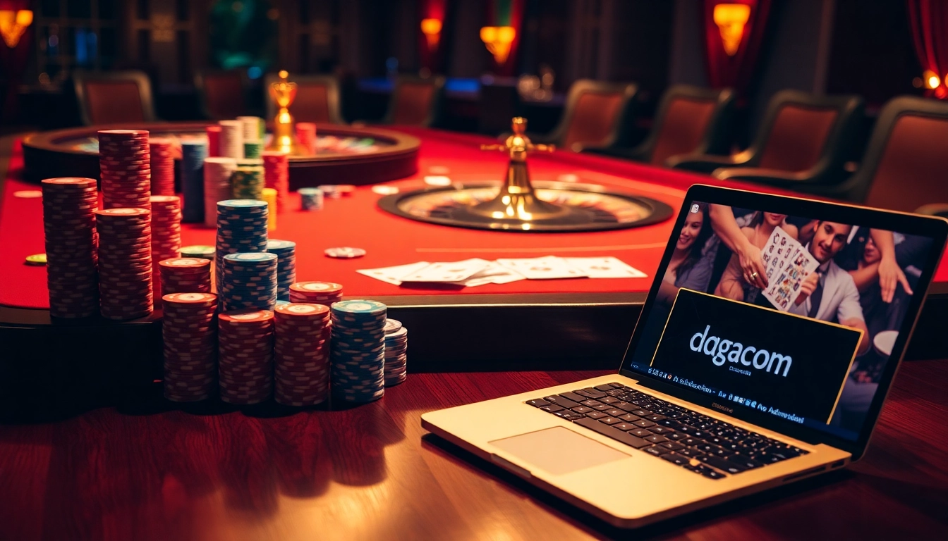Daga com offers an engaging poker experience with vibrant chips and cards, enticing players to join.
