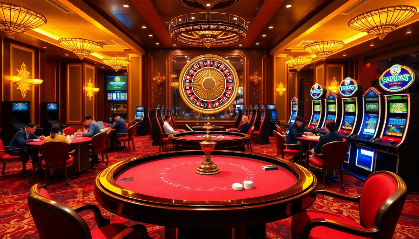Experience the excitement of giải mã nhà cái with luxury casino tables and vibrant gaming action.