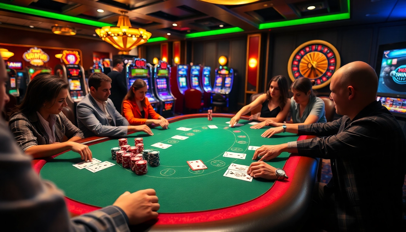 Players enjoying a poker game with poker chips and cards at u8888 casino table.