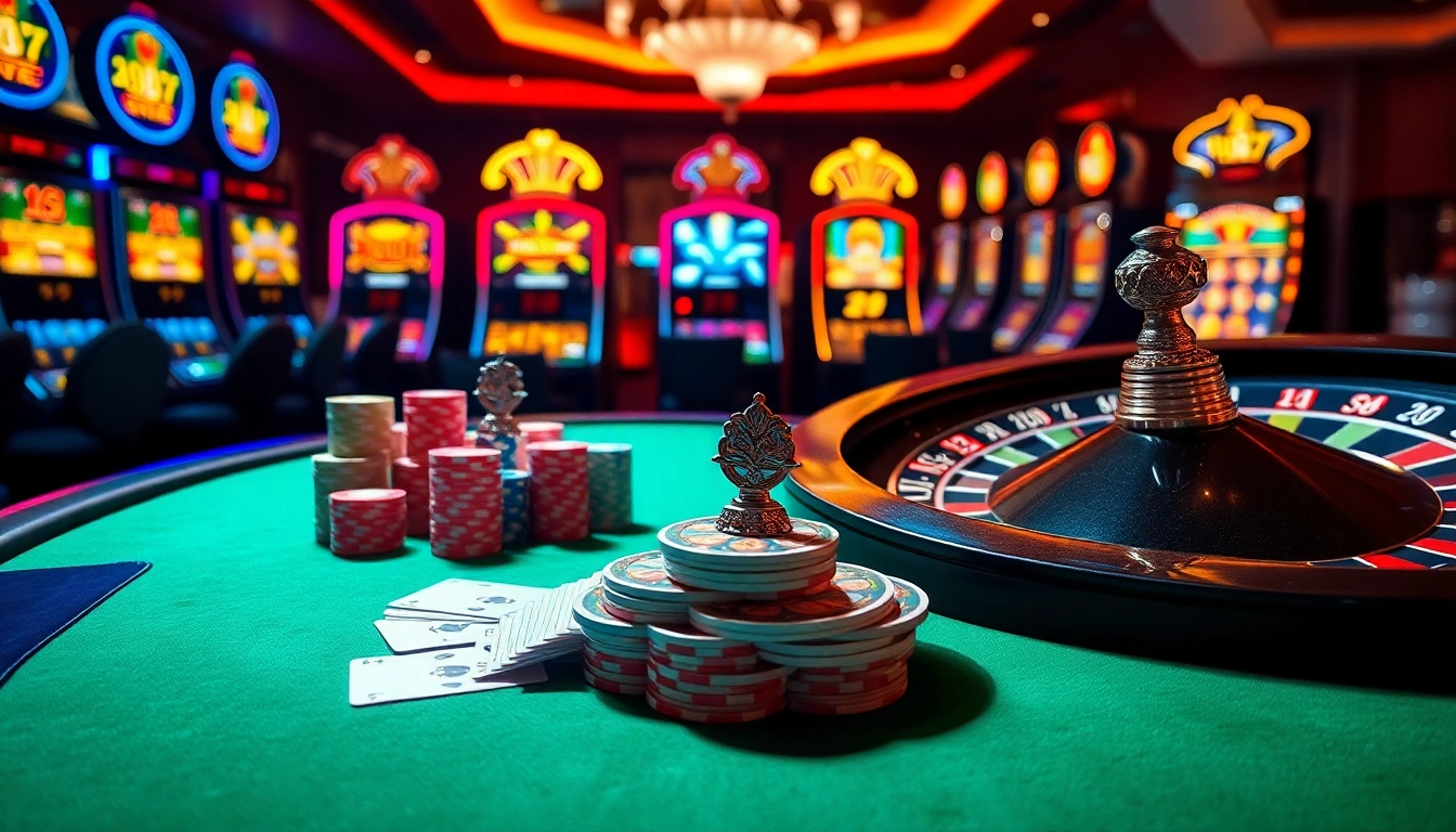 Experience the thrill of gaming at rr88.com with vibrant casino scenes featuring exciting poker and slot action.