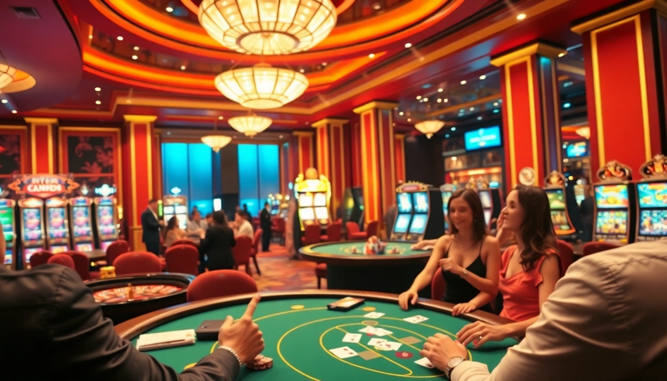 Players enjoying a thrilling game at the 789win club casino, showcasing excitement and luxury.