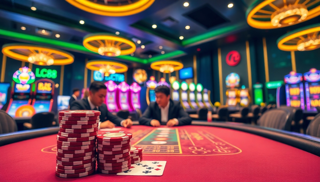 Experience high-stakes baccarat at LC88’s luxurious casino, showcasing the thrill of gambling.