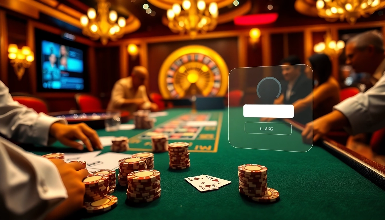 Engaging poker table scene highlighting লগইন along with casino chips and cards.