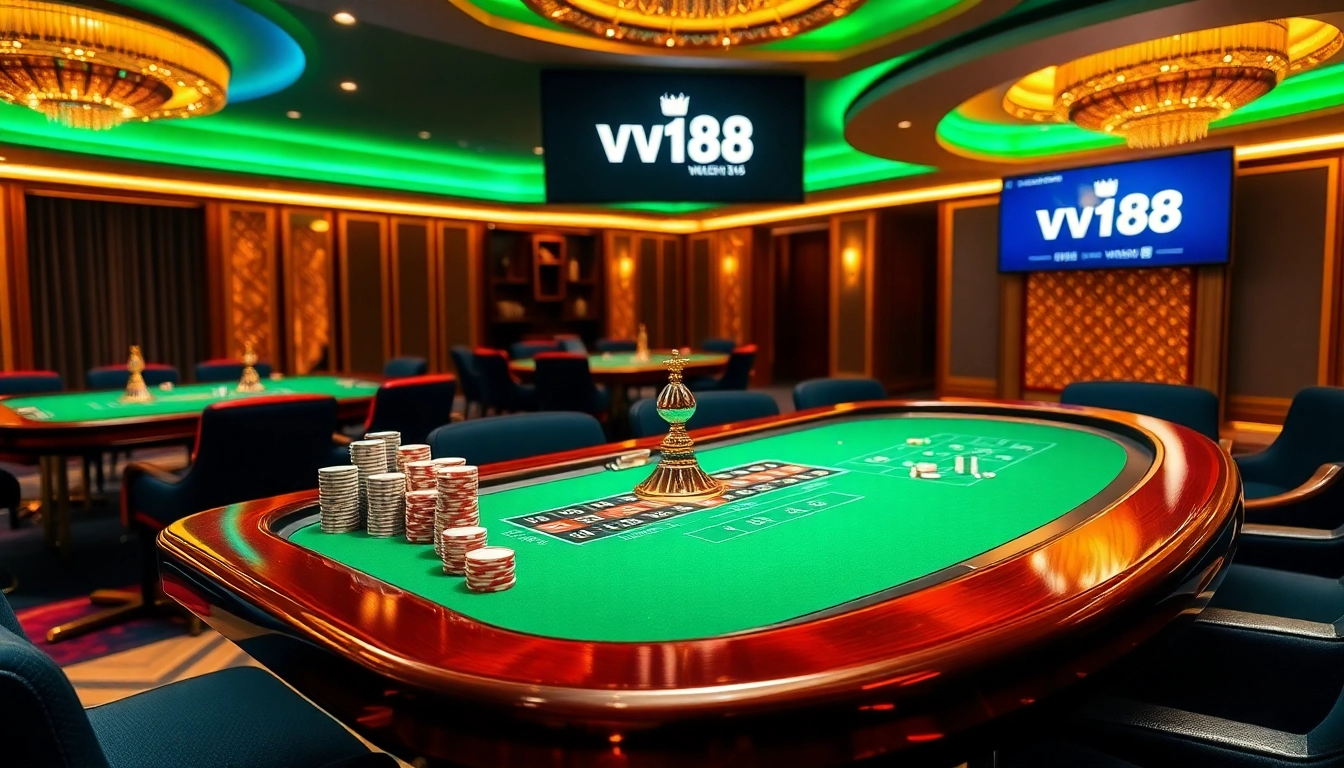 Experience the thrill of vn168 đăng ký with this captivating online casino setup featuring poker chips and a roulette wheel.