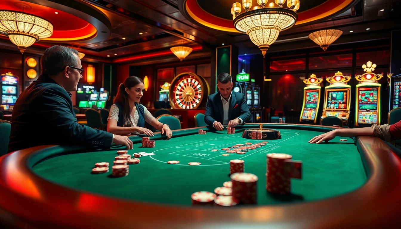 Experience the thrill of 7mcn at a vibrant casino poker table with enthusiastic players.