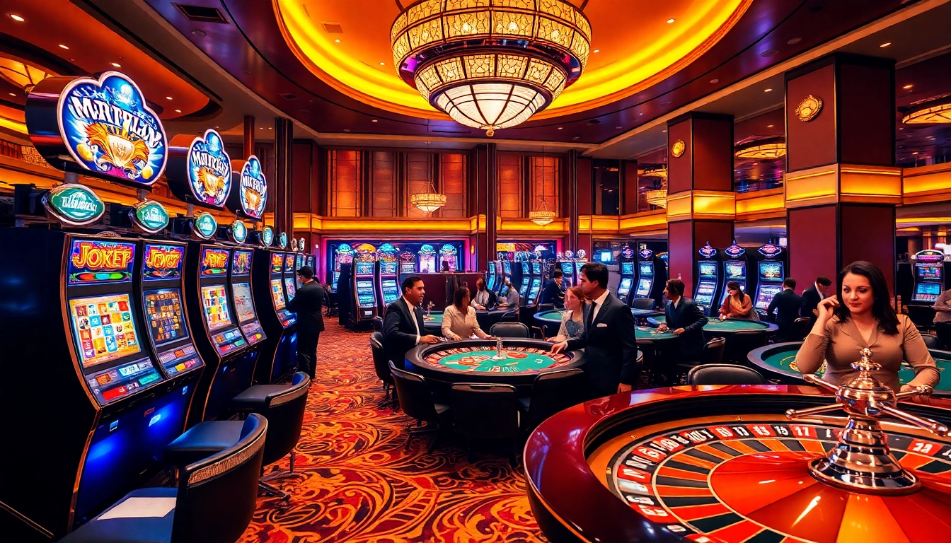 Experience the thrilling ambiance of lc88 casino with vibrant games, players, and elegant tables.