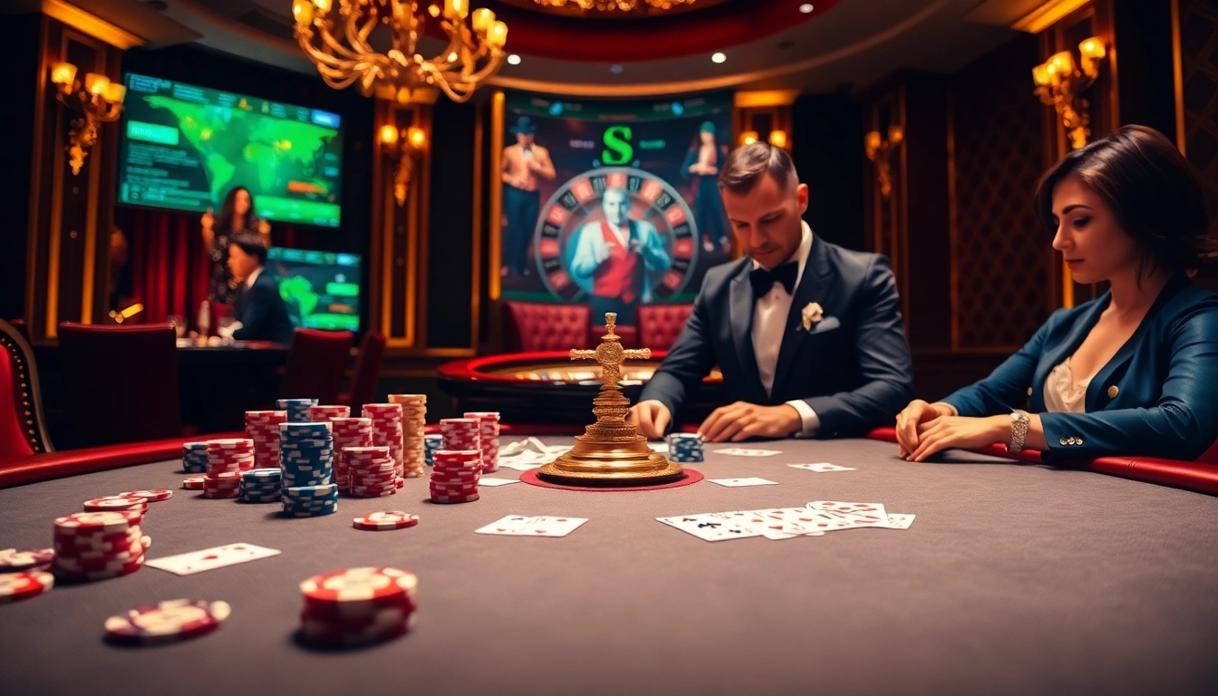 Engaging casino scene demonstrating the excitement of gaming at https://f168.ing/ with colorful chips and cards.