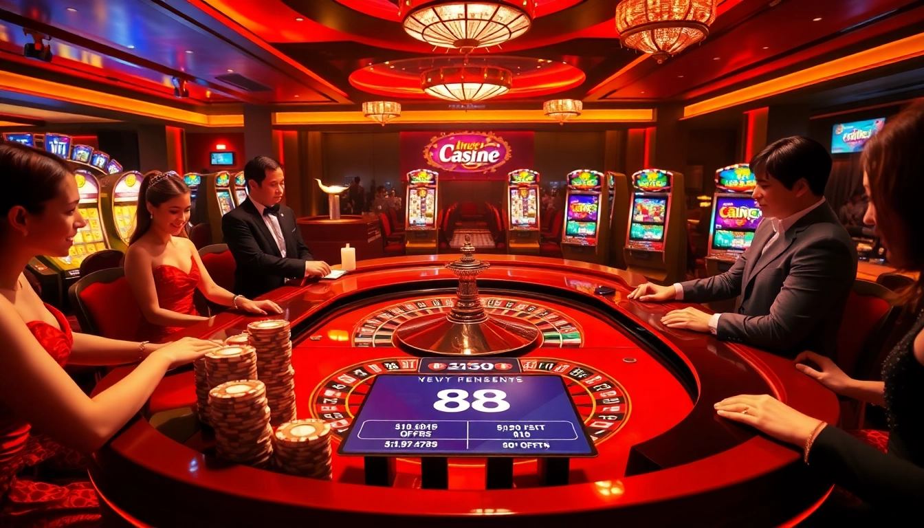Experience the excitement of new 88 with players betting at a roulette table in a vibrant casino atmosphere.