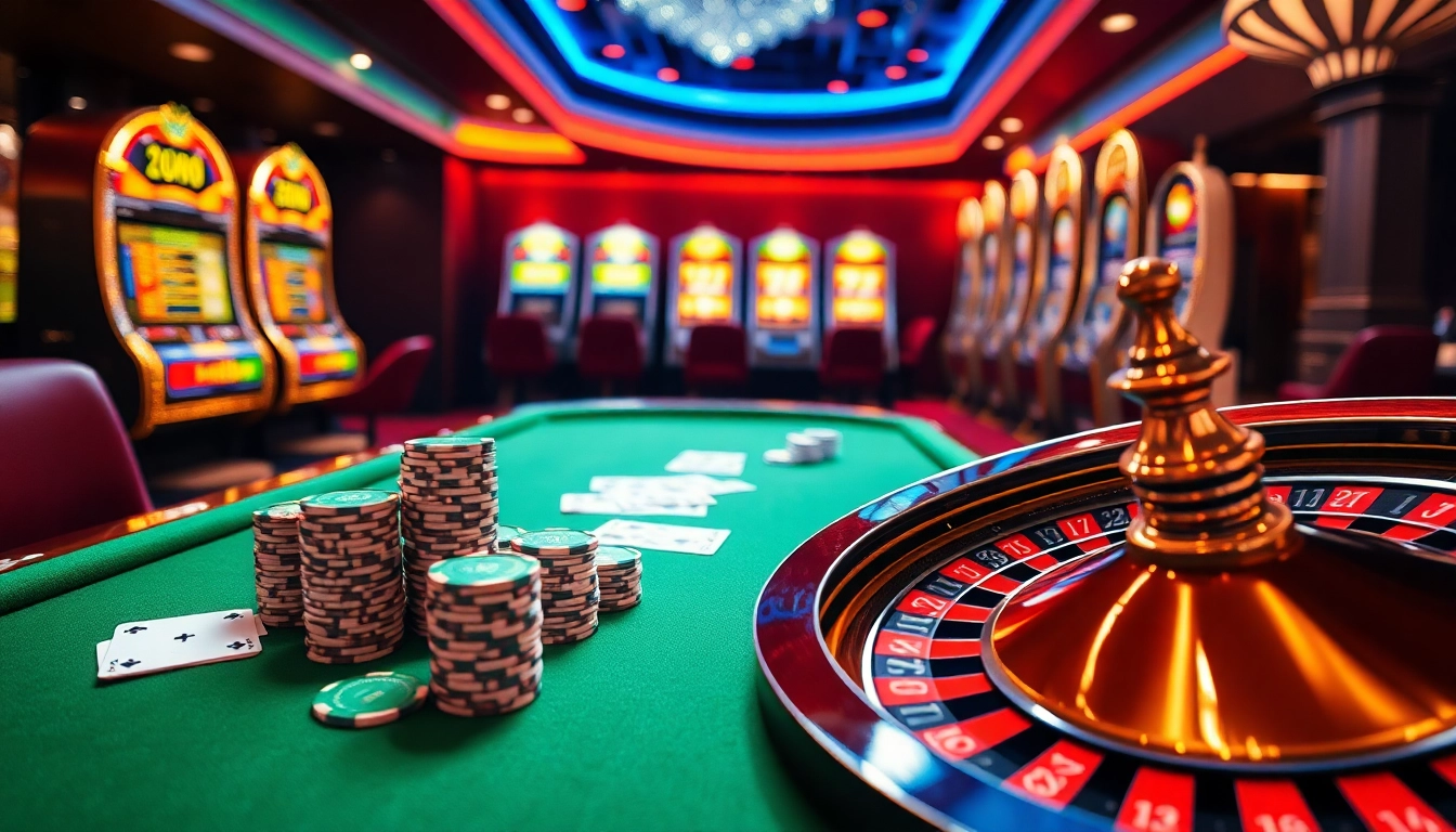 Experience the excitement of gambling with 2PH222 COM at a luxury casino table featuring poker cards and chips.