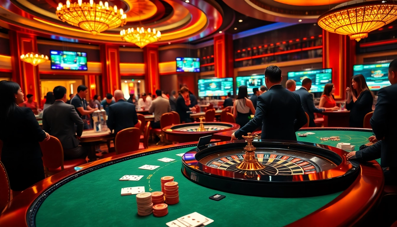 Experience the thrill of gambling at Luong Son with luxurious tables, vibrant roulette wheels, and engaged players.