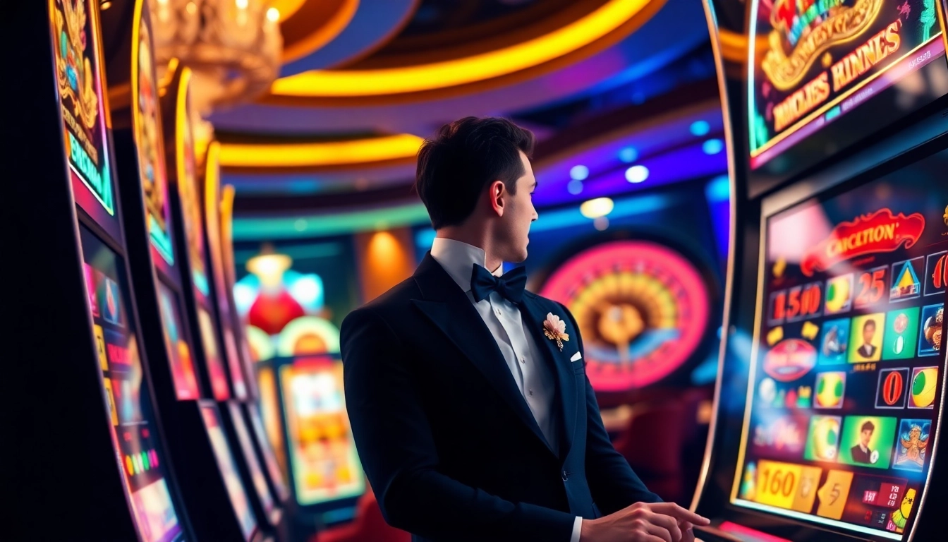 Experience the excitement of idn slot gaming at a luxurious casino with vibrant lights and elegant decor.