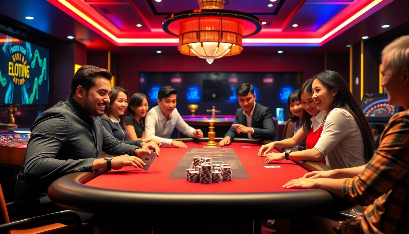 Engaging players at a poker table, illustrating the excitement of trang cá cược vua99 gambling experiences.