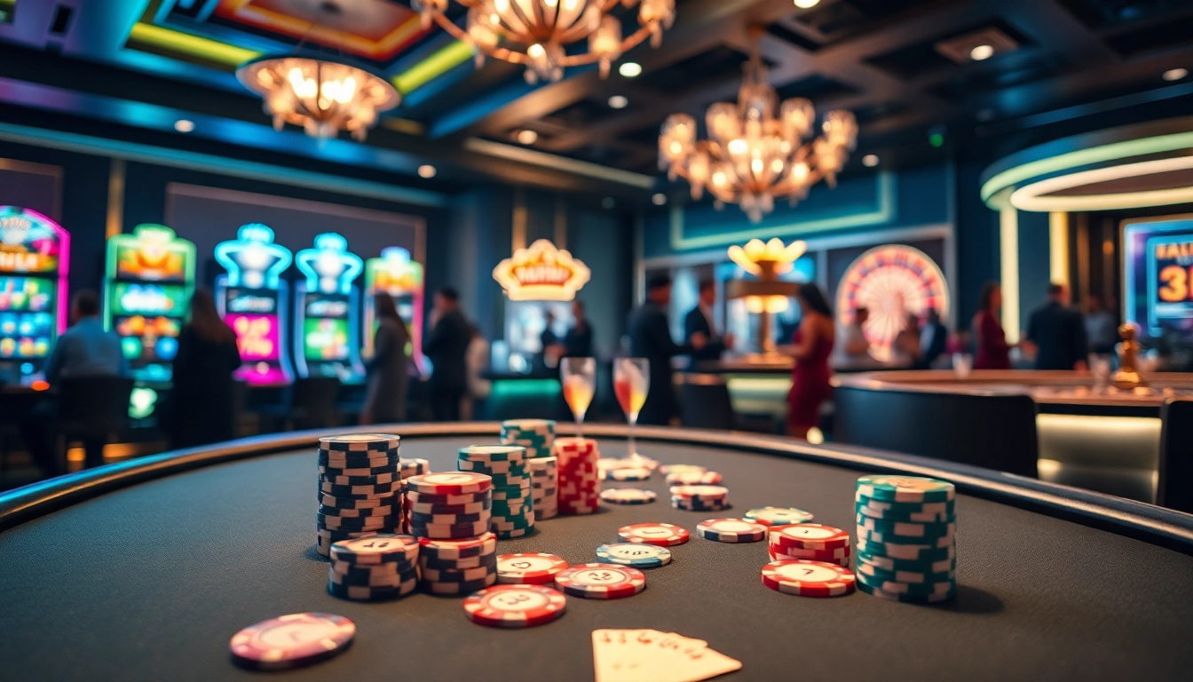 Nohu-themed casino excitement at a stylish poker table with engaging gameplay and vibrant slot machines.