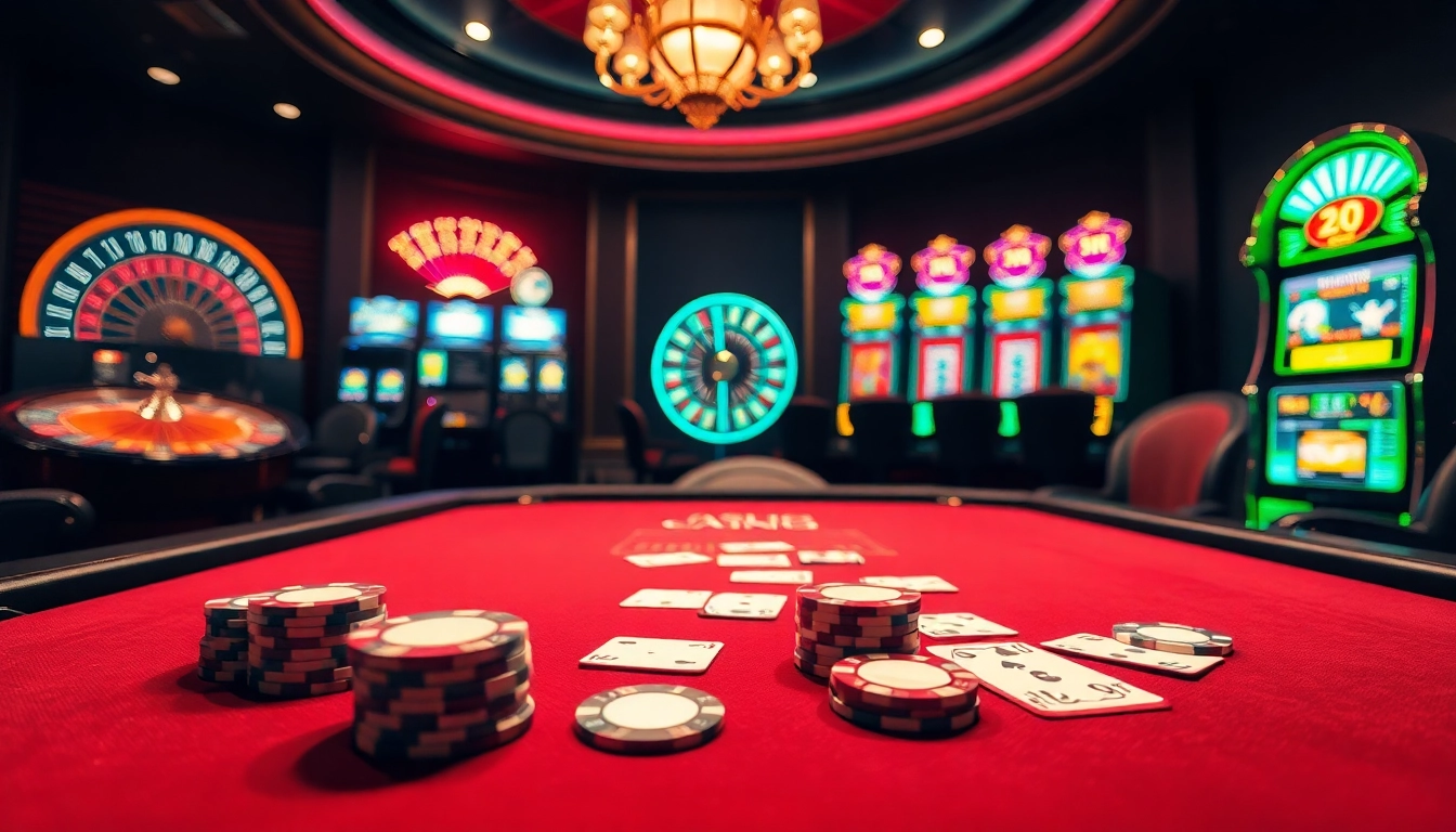 Engage with high-stakes gambling at https://kjc.football/ featuring a luxurious poker table and vibrant casino atmosphere.