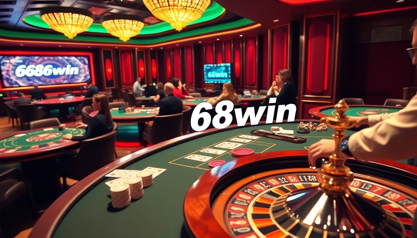 Engaging in a thrilling game at 68win casino showcasing cards and chips.