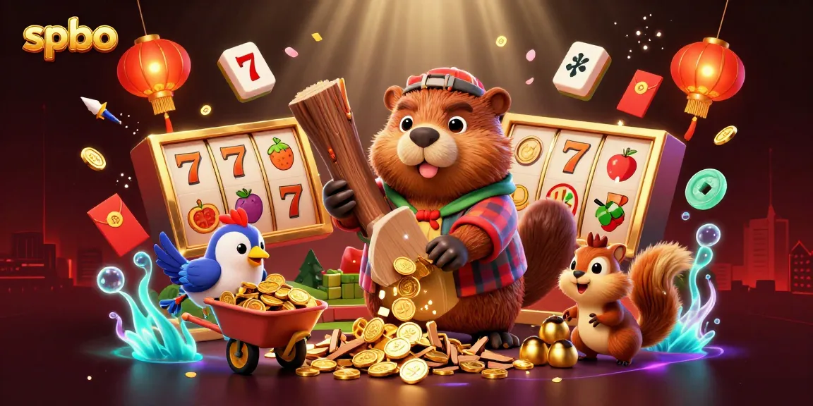 Experience the thrill of spbo with a dynamic scene of cartoon gambling characters collecting golden coins amidst rich casino elements.